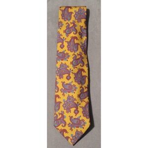 Etro Men's Designer Yellow‎ Paisley 100% Silk Handmade Neck Tie Made In Italy